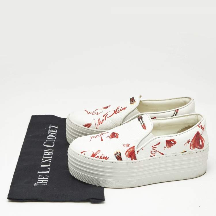 Pre Owned Philipp Plein White Leather Slip On Platform Sneakers Size 37