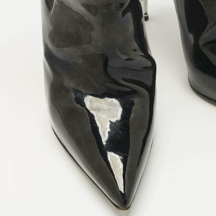 Pre Owned Philipp Plein Black Patent Leather Skull Ankle Length Boots Size 39