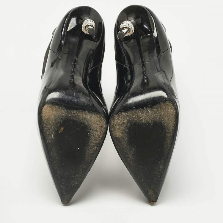 Pre Owned Philipp Plein Black Patent Leather Skull Ankle Length Boots Size 39