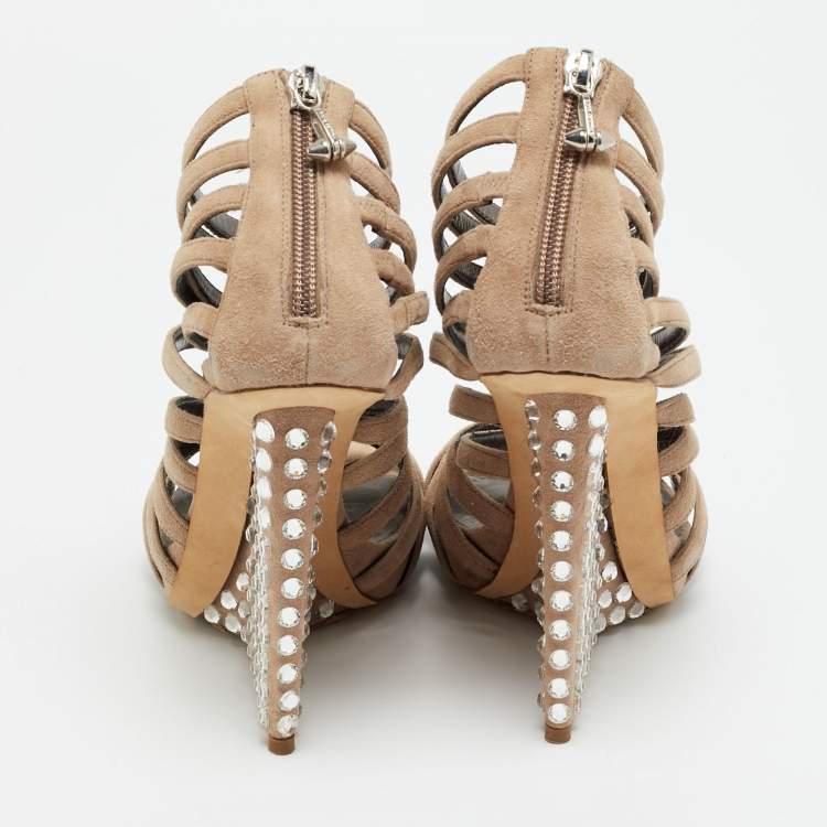 مملوكة مسبقًا Philipp Plein Size 37.5 Beige Suede Wedge Sandals