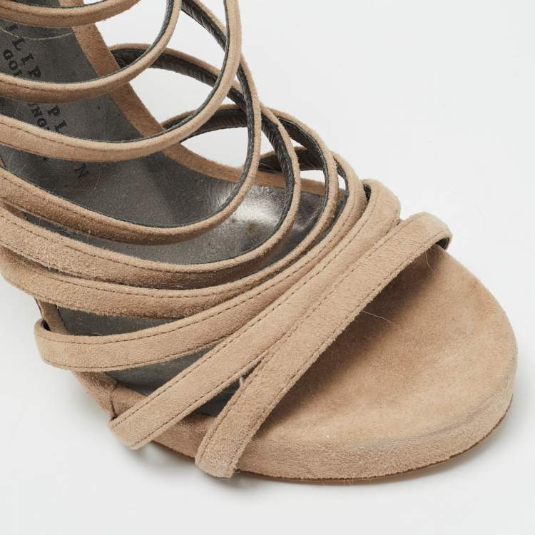 مملوكة مسبقًا Philipp Plein Size 37.5 Beige Suede Wedge Sandals