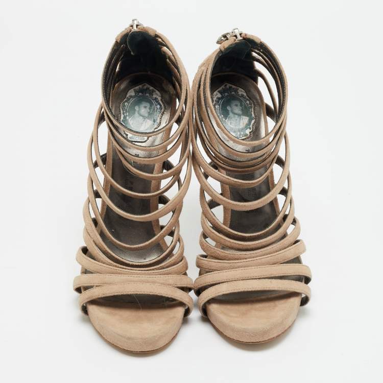 مملوكة مسبقًا Philipp Plein Size 37.5 Beige Suede Wedge Sandals