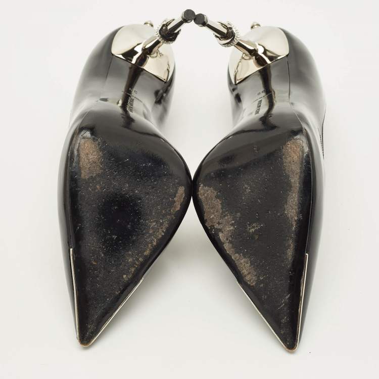 Pre Owned Philipp Plein Skull Heel Size 39 Black Patent Leather Studded Pointed Toe Pumps