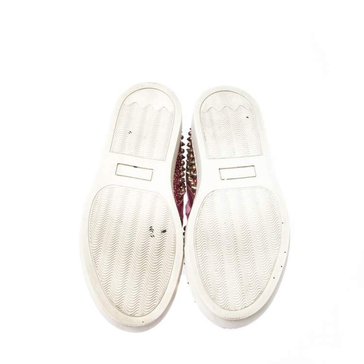 Pre Owned Phillip Plein Pink Leather and Glitter Spike Gall Slip On Sneakers Size 37