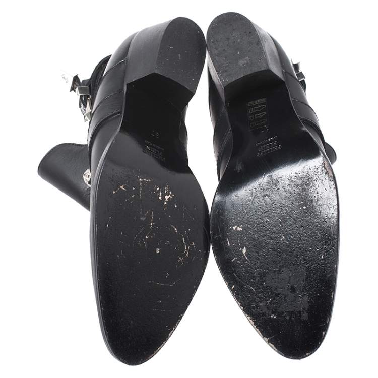 Pre Owned Philipp Plein Black Leather Skull Detail Ankle Boots Size 37