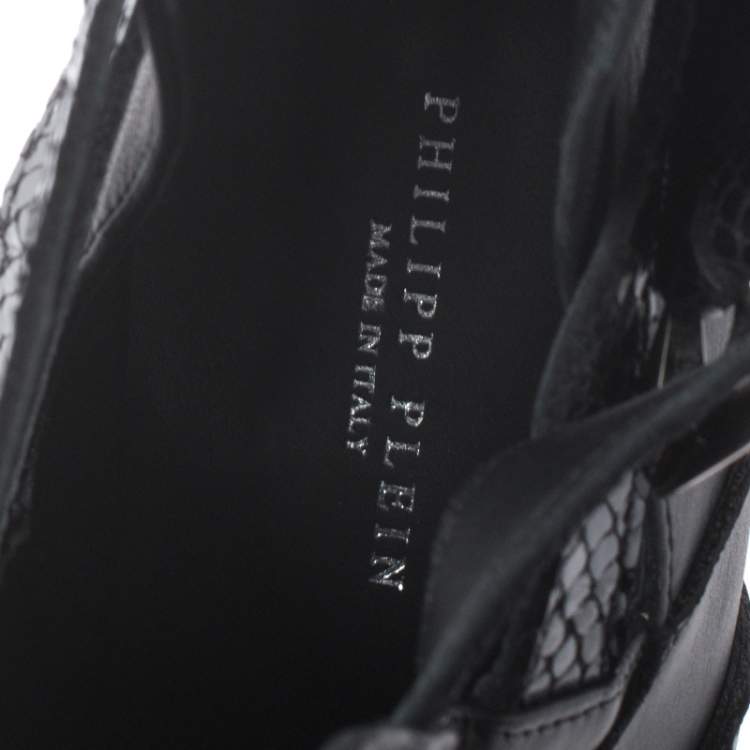Pre Owned Philipp Plein Black Leather Skull Detail Ankle Boots Size 37