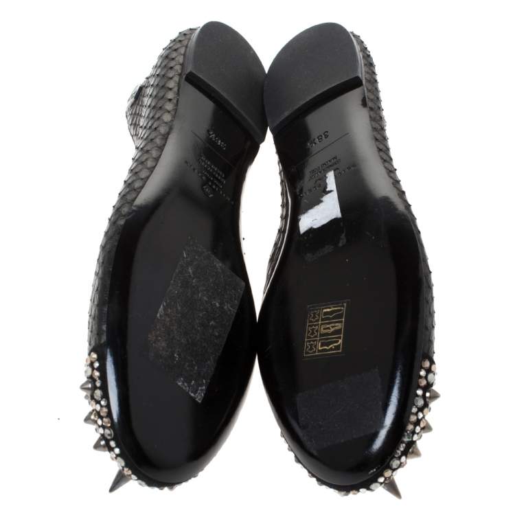 Pre Owned Philipp Plein Black Python Spike Ballet Flats Size 38.5