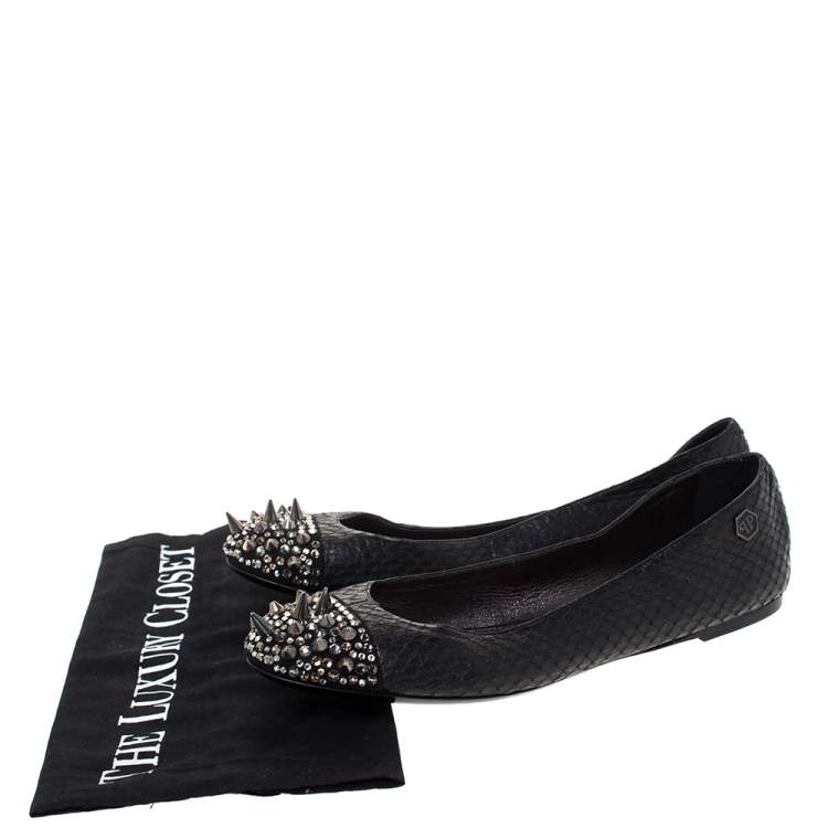 Pre Owned Philipp Plein Black Python Spike Ballet Flats Size 38.5
