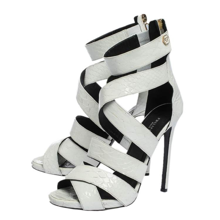 white caged sandals