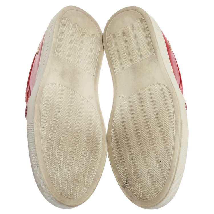 Pre Owned Philipp Plein Red Leather Skull Embellished Slip On Sneakers Size 38
