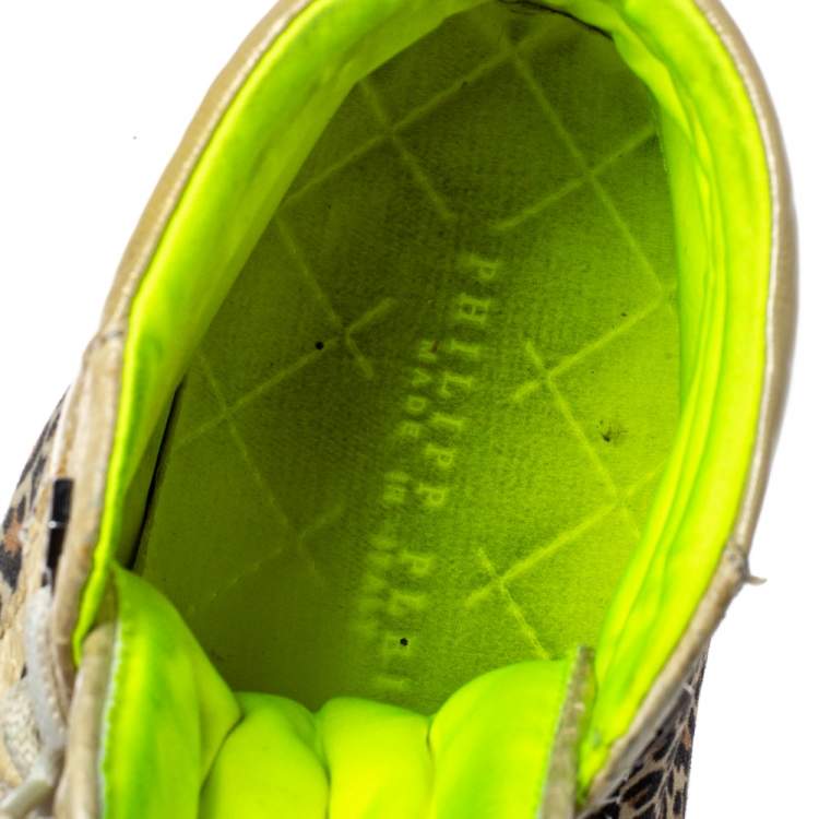 Pre Owned Philipp Plein Animal Print Suede And Python Trim Jungle Glitter High Top Sneakers Size 40.5