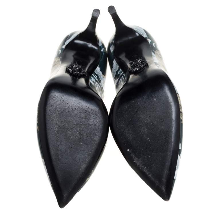Pre Owned Philipp Plein Green Printed Leather Spike Pumps Size 39