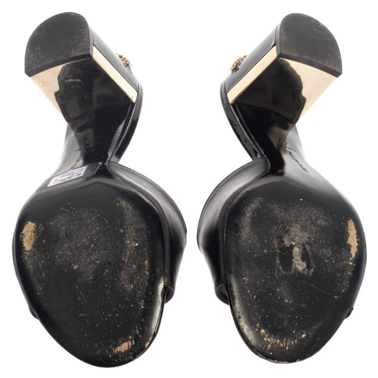 Pre Owned Philipp Plein Black Leather Skull Embellished Slide Sandals Size 40