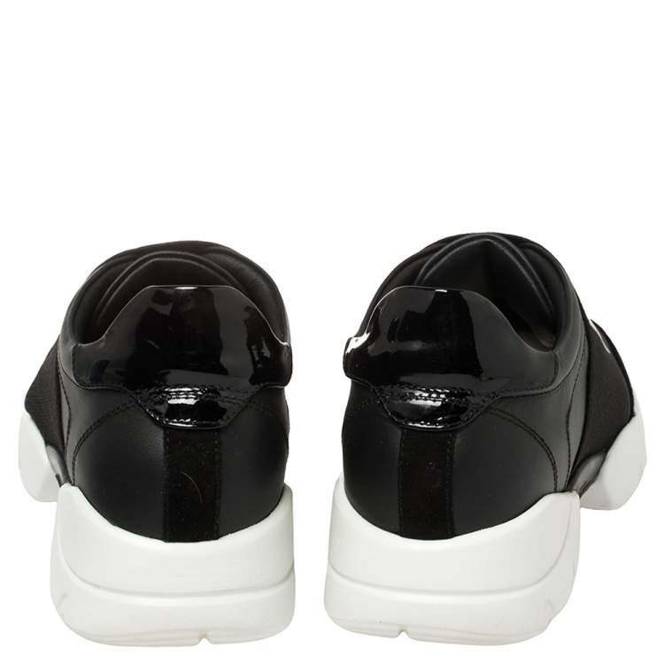 Pre Owned Philipp Plein Black Leather and Suede Logo Strap Slip On Sneakers Size 39