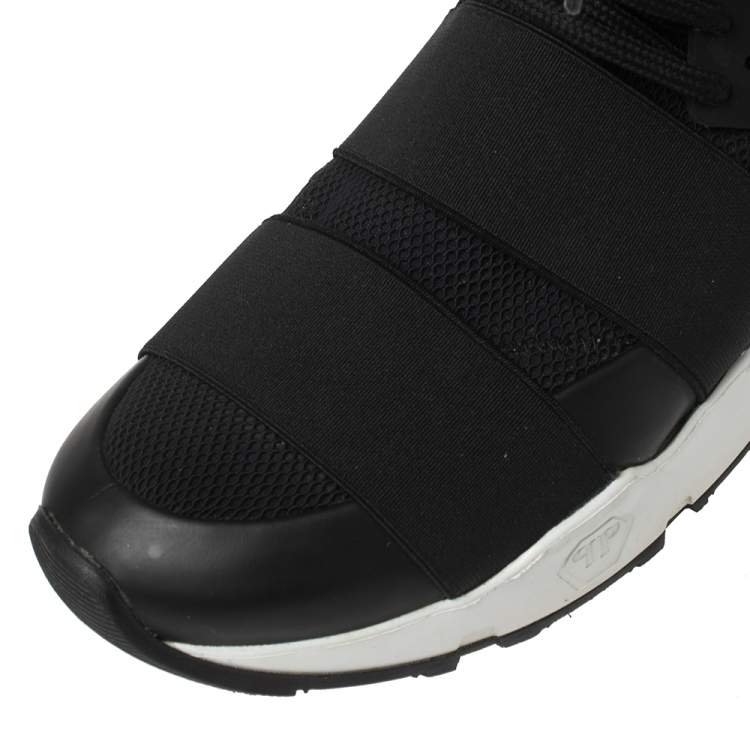 Pre Owned Philipp Plein Black Elastic And Mesh Slip On High Top Sneakers Size 39