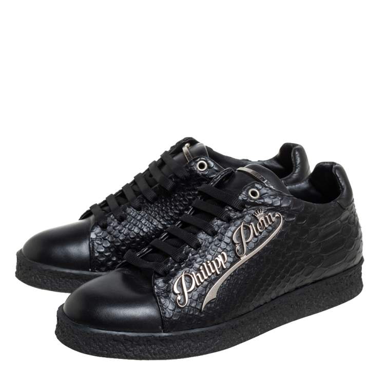 Pre Owned Philipp Plein Black Python Embossed Leather Low Top Sneakers Size 39