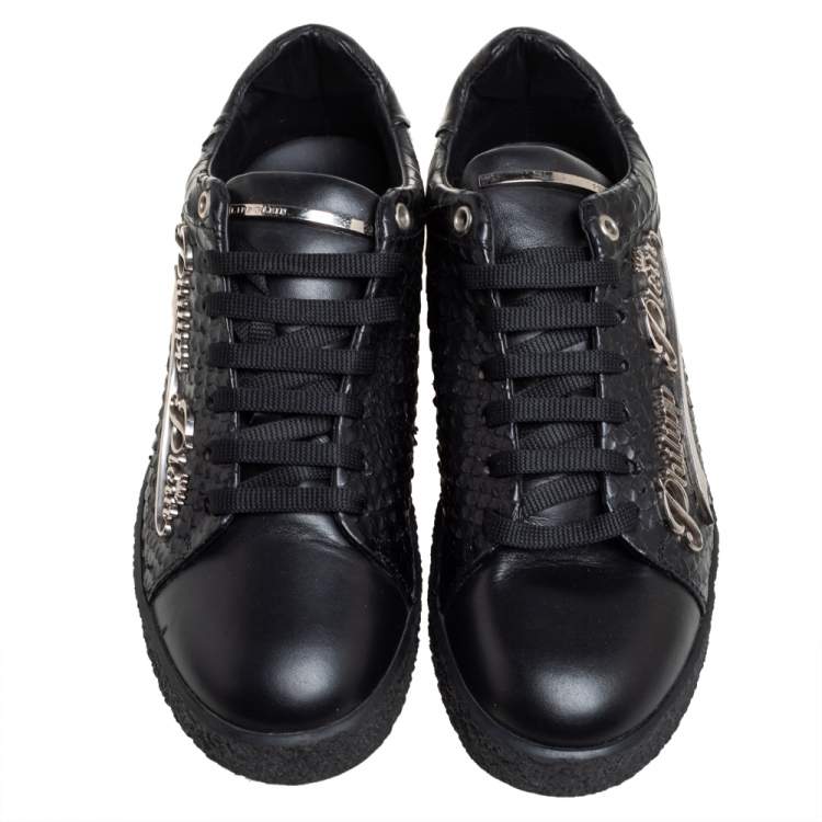 Pre Owned Philipp Plein Black Python Embossed Leather Low Top Sneakers Size 39