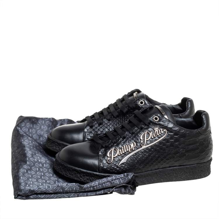 Pre Owned Philipp Plein Black Python Embossed Leather Low Top Sneakers Size 39