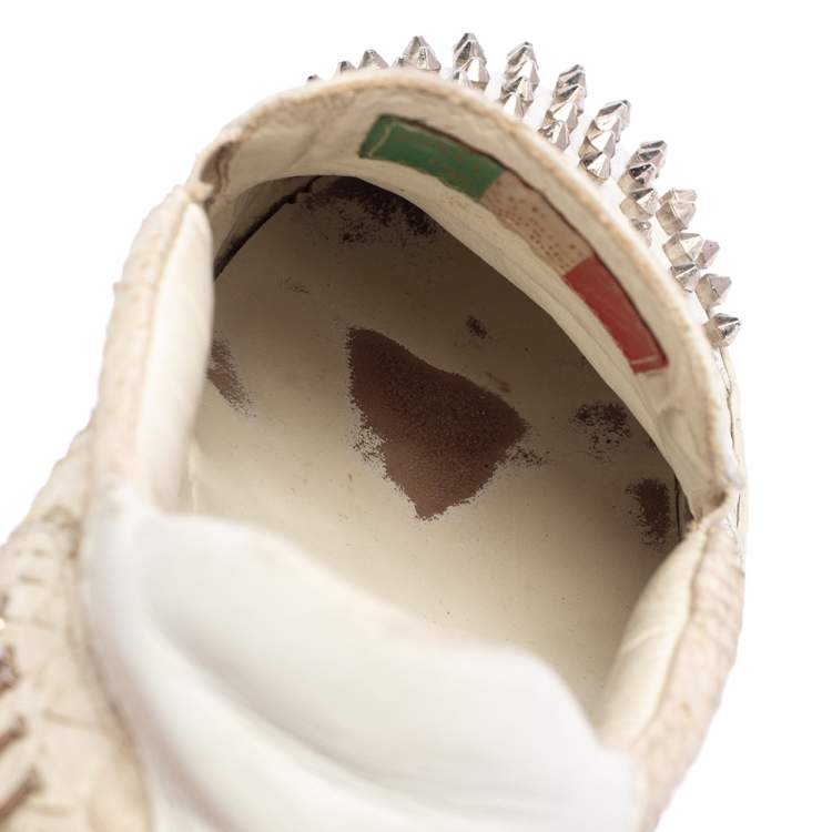 Pre Owned Philipp Plein Cream Python Embossed Leather Spike Slip On Sneakers Size 42.5