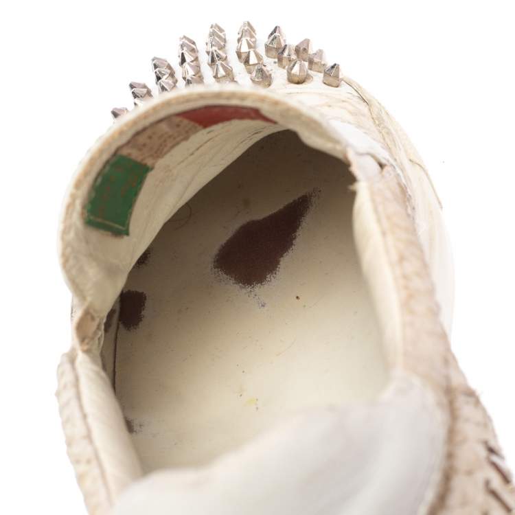 Pre Owned Philipp Plein Cream Python Embossed Leather Spike Slip On Sneakers Size 42.5