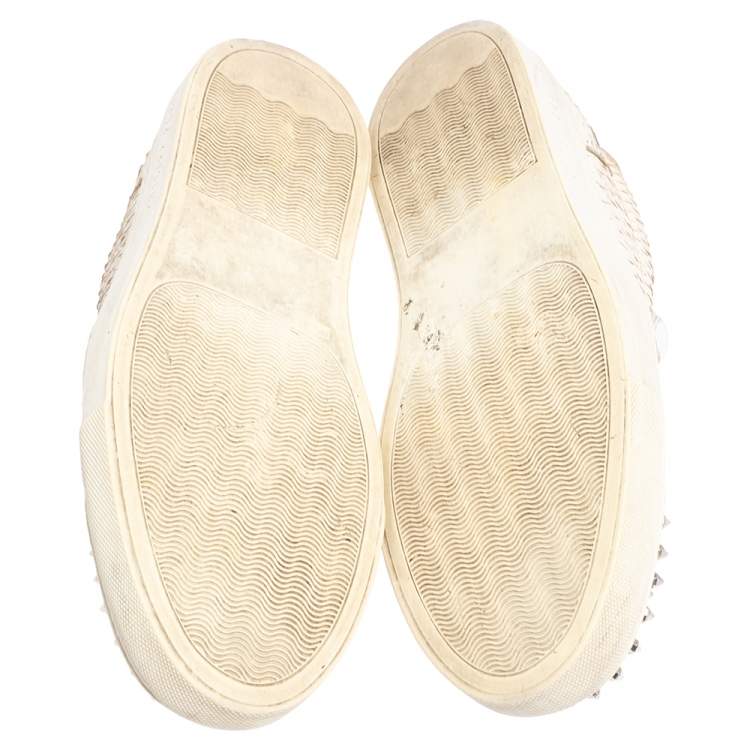 Pre Owned Philipp Plein Cream Python Embossed Leather Spike Slip On Sneakers Size 42.5