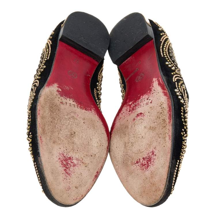 Pre Owned Philipp Plein Black Suede Embellished Smoking Loafers Size 37