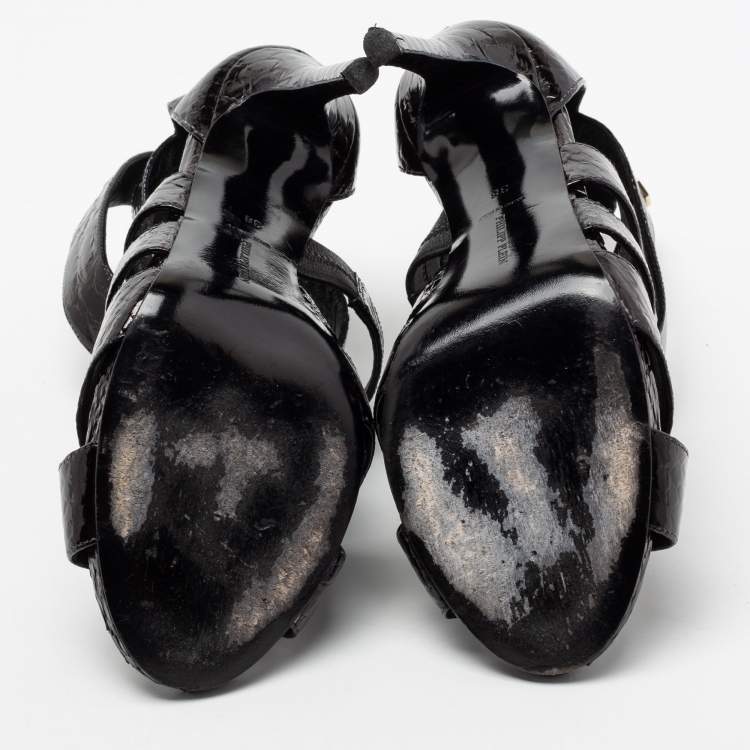 Pre Owned Philipp Plein Black Python Embossed Leather Strappy Sandals Size 38
