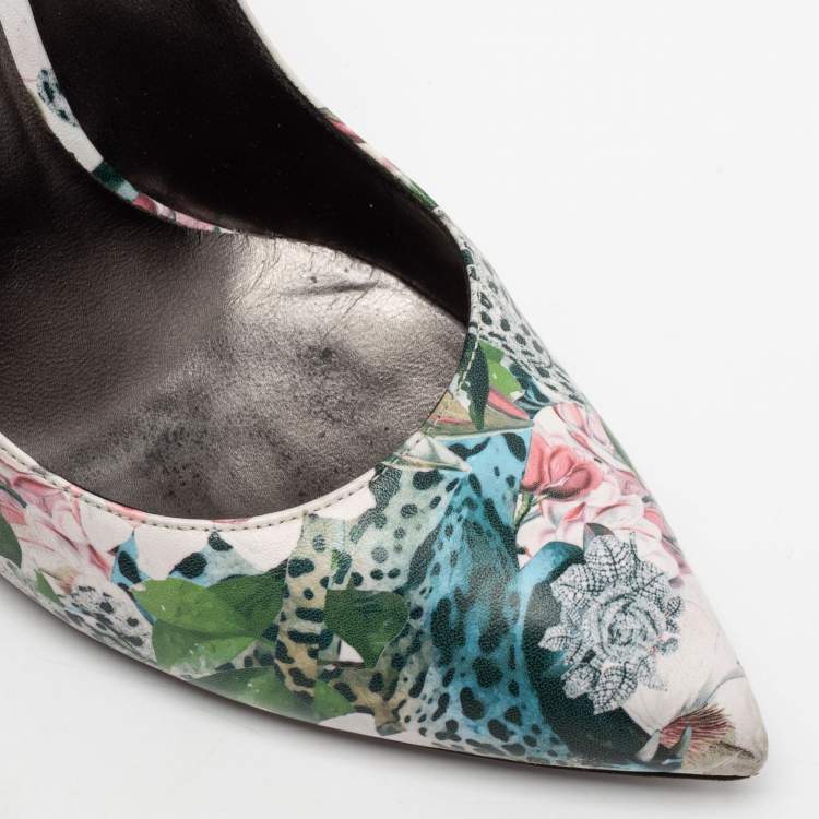 Pre Owned Philipp Plein Multicolour Printed Leather Spike Pumps Size 37.5