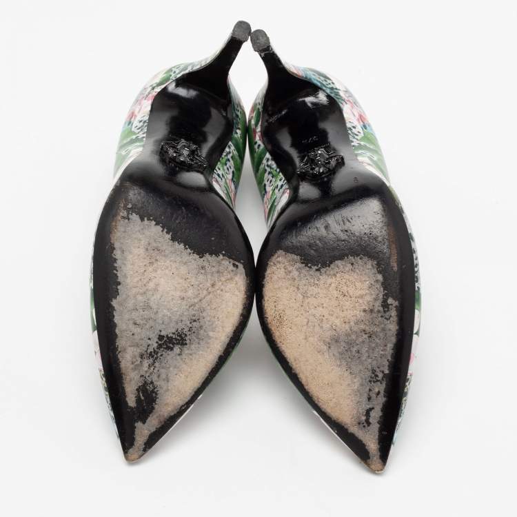 Pre Owned Philipp Plein Multicolour Printed Leather Spike Pumps Size 37.5