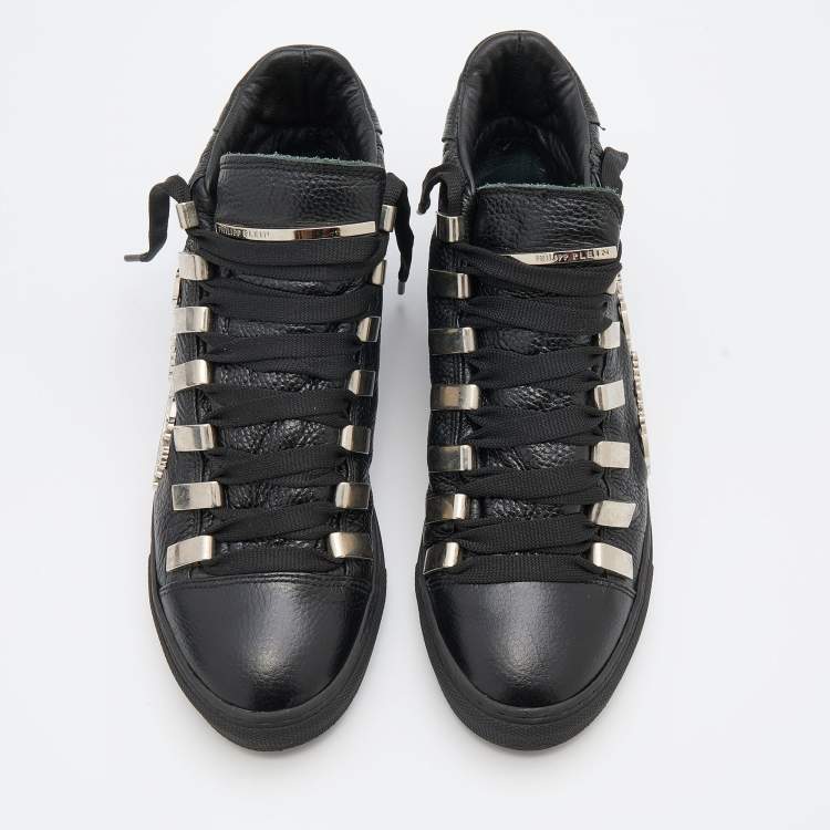 Pre Owned Philipp Plein Black Leather Logo Hight Top Sneakers Size 38