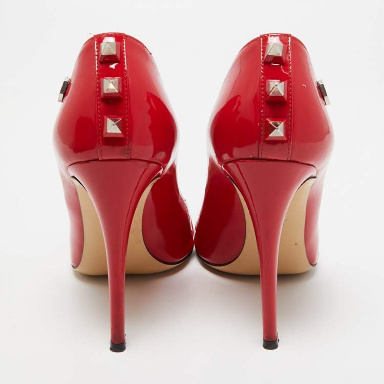 Pre Owned Philipp Plein Red Patent Leather Spike Detail Pointed Toe Pumps Size 37