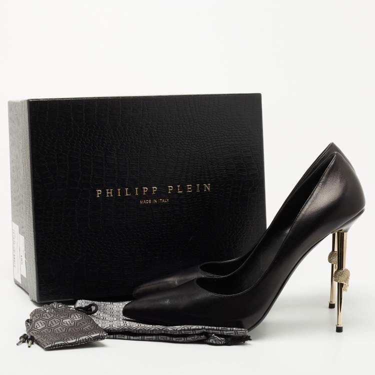 Pre Owned Philipp Plein Black Leather Skull Heel Pumps Size 41