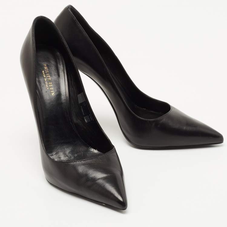 Pre Owned Philipp Plein Black Leather Skull Heel Pumps Size 41