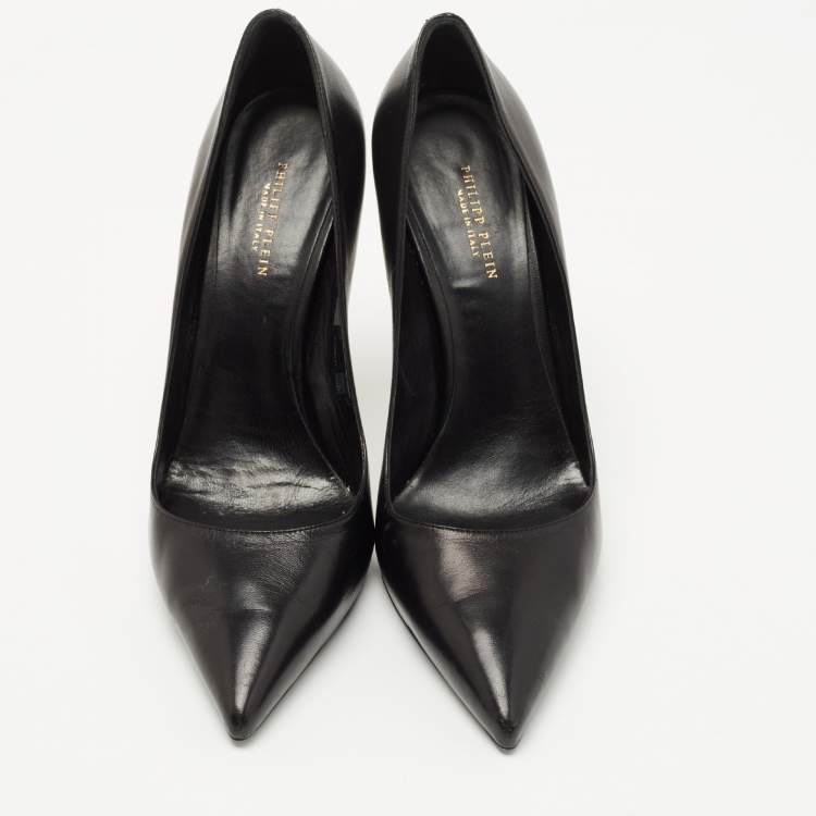 Pre Owned Philipp Plein Black Leather Skull Heel Pumps Size 41