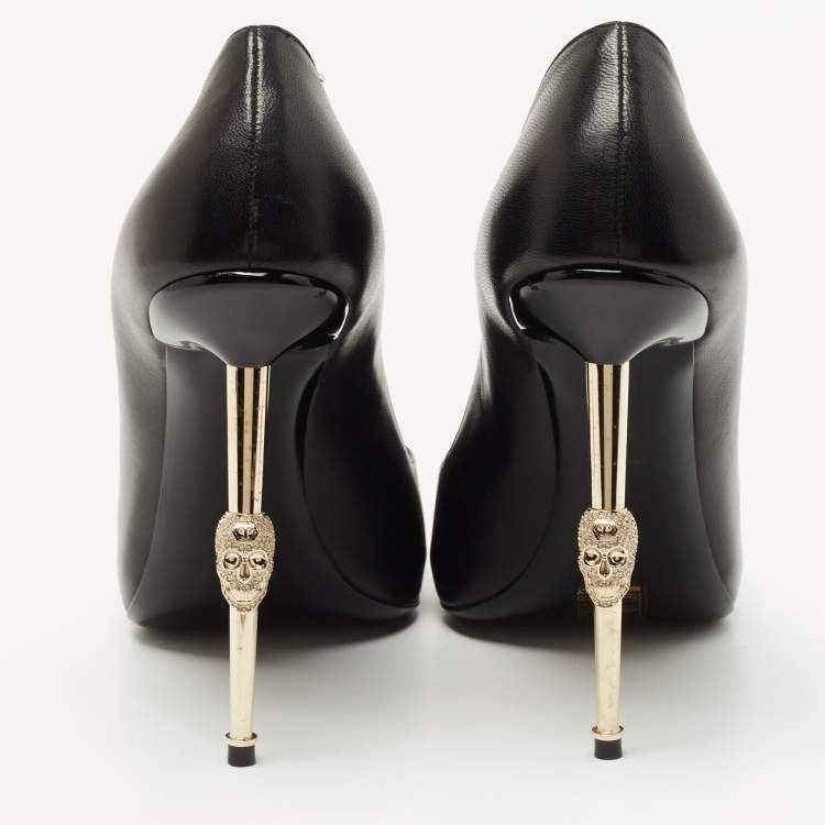 Pre Owned Philipp Plein Black Leather Skull Heel Pumps Size 41