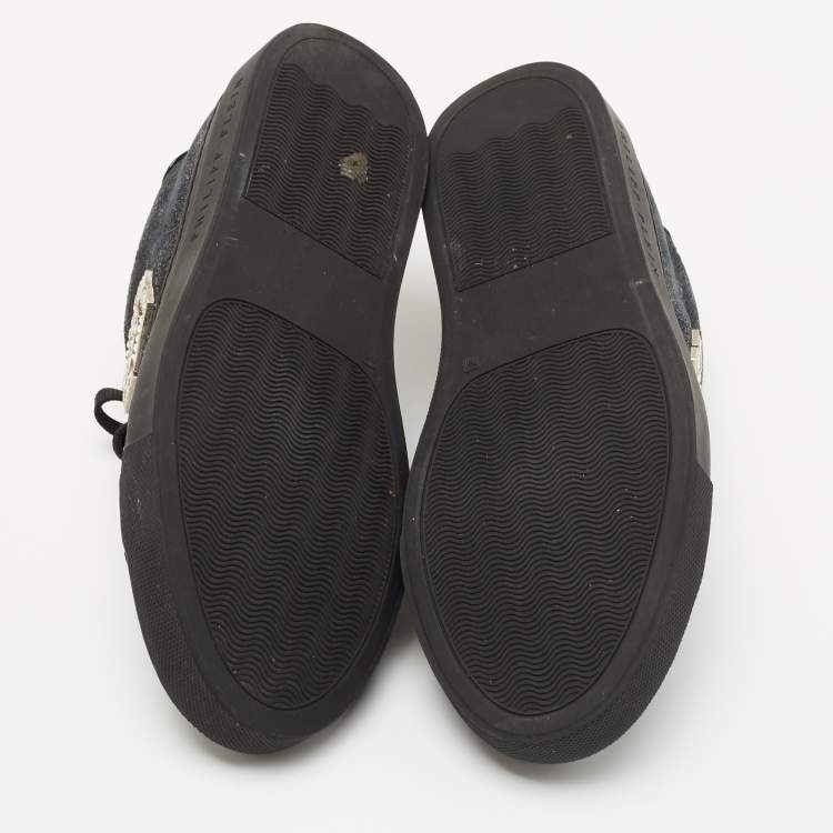Pre Owned Philipp Plein Black Textured Suede Embellished Logo Low Top Sneakers Size 37