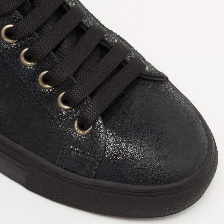 Pre Owned Philipp Plein Black Textured Suede Embellished Logo Low Top Sneakers Size 37