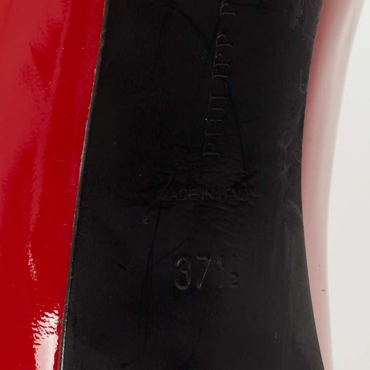 Pre Owned Philipp Plein Red Patent Leather Pointed Toe Pumps Size 37.5