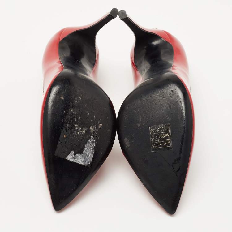 Pre Owned Philipp Plein Red Patent Leather Pointed Toe Pumps Size 37.5