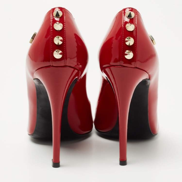 Pre Owned Philipp Plein Red Patent Leather Pointed Toe Pumps Size 37.5