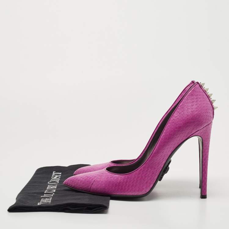 مملوكة مسبقًا Philipp Plein Purple Python Studded Pointed Toe Pumps Size 40