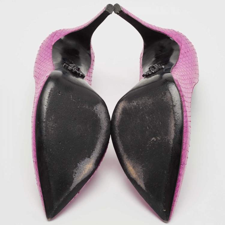 مملوكة مسبقًا Philipp Plein Purple Python Studded Pointed Toe Pumps Size 40