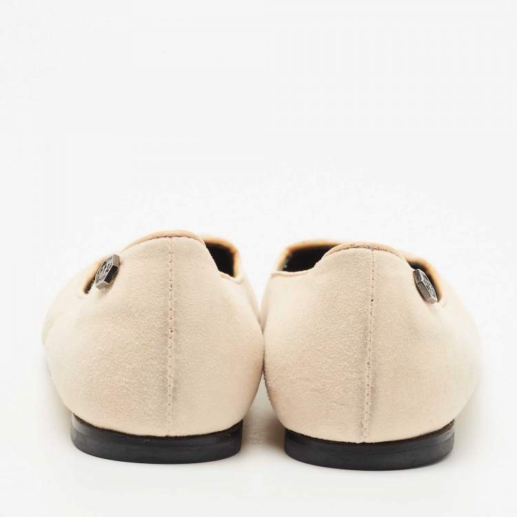 Pre Owned Philipp Plein Beige Suede Diamante Skull Ballet Flats Size 35