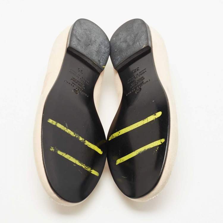 Pre Owned Philipp Plein Beige Suede Diamante Skull Ballet Flats Size 35
