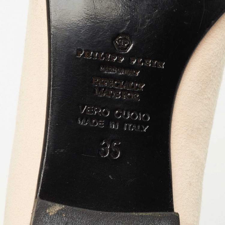 Pre Owned Philipp Plein Beige Suede Diamante Skull Ballet Flats Size 35