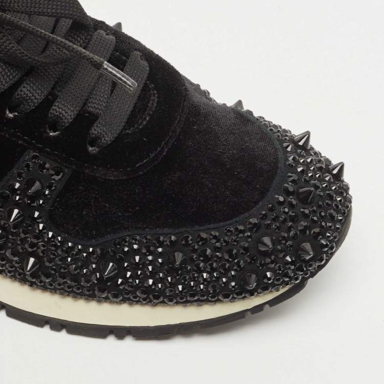 Pre Owned Philipp Plein Black Velvet Studded Embellishments Low Top Sneakers Size 37