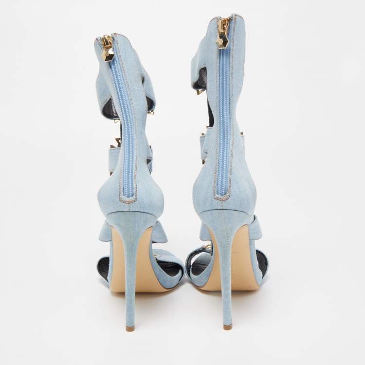 Pre Owned Philipp Plein Blue Denim Gladiator Sandals Size 37