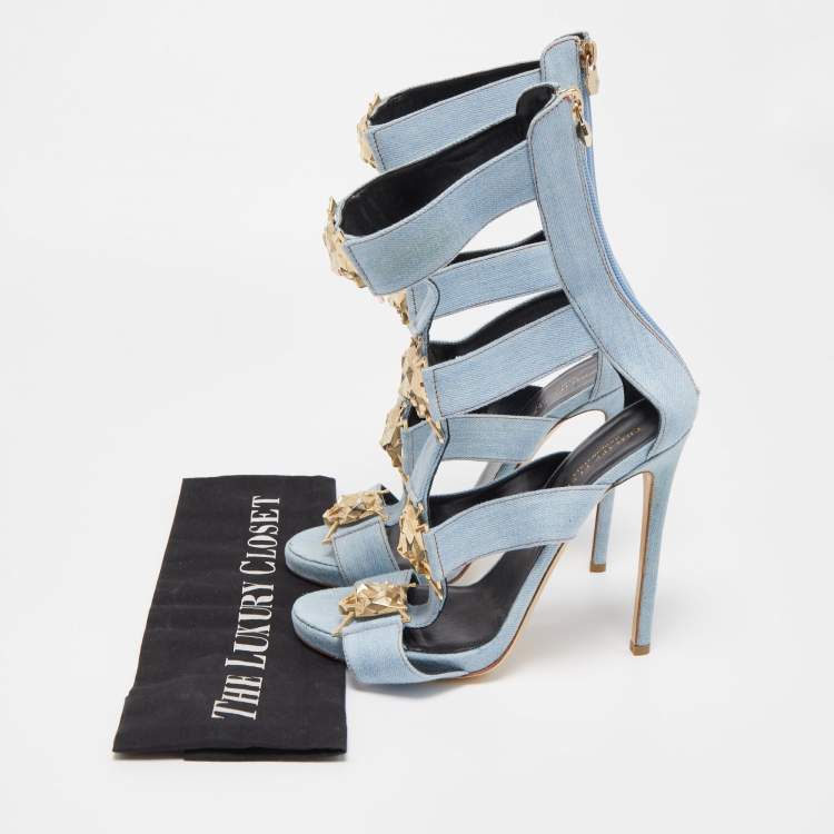 Pre Owned Philipp Plein Blue Denim Gladiator Sandals Size 37