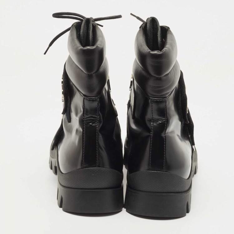 Pre Owned Philipp Plein Black Leather Tie Up Ankle Boots Size 42