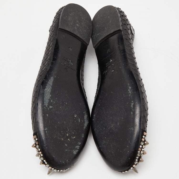 Pre Owned Philipp Plein Black Watersnake Leather Spike Ballet Flats Size 37